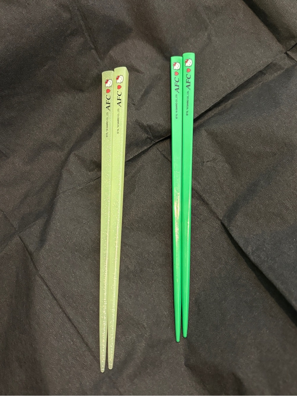 Sanrio Hello Kitty AFC Green Yellow Glitter Chopsticks set of 2